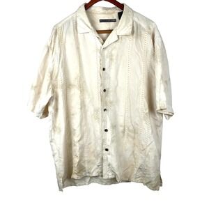 Mens Shirt Sz XL %100 Silk Havana Indie Hipster Collared Button Down Vacation